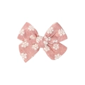 Pink fabric bow hair clip for girls with white daisy embroidery on white background - Light Pink White Floral Embroidery