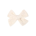 Close-up of cream embroidered fabric bow hair clip showing floral needlework details - Cream White 3D Floral Embroidery