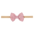 Light pink double-layered bow headband for babies with high elasticity skin-tone nylon band - Light Pink