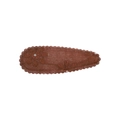Vintage brown cotton hair clip with handmade floral embroidery and wavy edges - Tan Floral Embroidery Style (54)