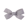 Handmade light grey linen fabric bow hair clip for girls with natural woven texture - Grey Purple
