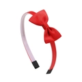 Detailed view of red handmade bow headband with textured rib ribbon and protective end caps - Red Style (12)