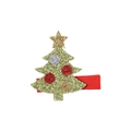 Fermaglio per capelli albero di Natale verde glitterato con stella oro e fiocco rosso - Albero di Natale Glitterato