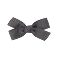 Handmade dark grey fabric bow hair clip for girls with textured linen material weave - Charcoal Grey