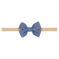 Navy blue ribbed bow baby headband with highly elastic skin-tone nylon strap - Dark Blue