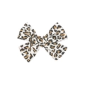Detailed view of handmade fabric bow hair clip featuring classic leopard print pattern - Leopard Print