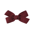 Handmade burgundy fabric bow hair clip for girls with a textured cotton linen finish - Burgundy