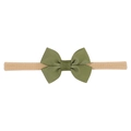 Olive green grosgrain bow on a nude nylon elastic headband for infants and baby girls - Olive Green