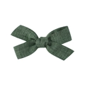 Soft dark green linen fabric hair bow with handmade knot for baby girls and infants - Dark Green