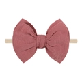Elastic baby headband with large dusty pink textured cotton bow for infants - Dusty Pink