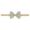 Green baby bow headband with soft stretch nylon band and grosgrain ribbon texture - Bean Green