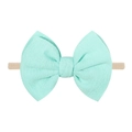 Mint green ribbed fabric bow headband for infants with high elastic khaki nylon band - Mint Green