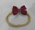 Wine red ribbed ribbon bow headband for baby girls with stretch nylon hair band - Burgundy
