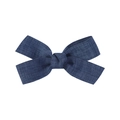 Soft navy blue linen bow hair clip for babies and toddlers with textured fabric finish - Denim Blue