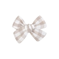 Handmade beige gingham fabric bow hair clip with textured cotton linen for kids - Cream Gingham Check