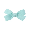 Handmade light blue fabric bow hair clip for girls with textured linen material - Mint Green