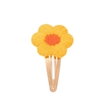 Détail d'une pince à cheveux fleur jaune crochetée main pour fille avec clip BB en métal - Floral Jaune Vif (5)