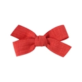 Handmade red linen fabric bow hair clip for girls with natural woven texture design - True Red