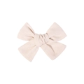 Handmade beige embroidered fabric bow hair clip with rustic linen texture for girls - Beige Solid
