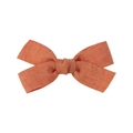 Handmade brick red linen bow hair clip for babies with soft textured fabric - Brick Red