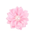 Detailed view of pink ribbon flower hair tie with central faux pearl bead - Pink