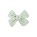 Handmade mint green linen embroidered hair bow clip with classic fabric texture - Light Green Solid Color