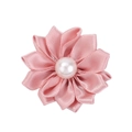 Detailed macro view of a handmade pink satin flower accessory with a white faux pearl center - Soft Pink