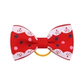 Detail of red grosgrain ribbon bow hair tie with white wavy lace and polka dot patterns - Red White Polka Dot Lace Style (7)