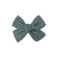 Handmade dark green embroidered fabric bow hair clip with white speckled texture for girls - Dark Green Texture
