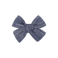 Blue woven fabric bow hair clip for children with a classic denim-like texture design - Blue Woven Texture