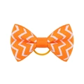 Close-up of orange grosgrain bow hair tie with white wavy pattern and elastic band - Orange White Wave Style (11)