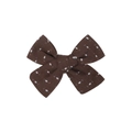 Handmade dark brown linen hair bow clip with white polka dots for children - Dark Brown White Fine Polka Dots
