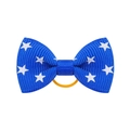 Detailed view of blue star print ribbon bow hair tie with yellow elastic band on white background - Blue White Five-Pointed Star Style (16)
