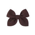 Detailed view of the 3.5-inch chocolate brown fabric bow hairpin with a subtle glitter finish - Dark Chocolate (3)