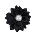 Détail de l'élastique fleur en satin noir de 1,6 pouce avec perle blanche centrale nette - Noir (20)