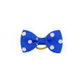 Close-up of blue polka dot bow hair tie with a durable yellow elastic rubber band - Blue (6)
