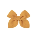 Detailed macro view of 3.5-inch bright yellow handmade fabric hair bow with textured fabric - Bright Yellow (10)