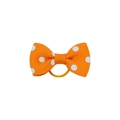 Close-up of orange polka dot bow hair tie with detailed ribbed ribbon texture for kids - Orange (9)