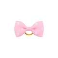 Detail of pink polka dot ribbon bow hair tie showing ribbed texture and elastic band - Pink (11)
