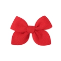 Detailed view of the vibrant red handmade fabric bow hairpin with fine texture finish - Bright Red (12)