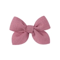 Detail of a 3.5 inch dusty rose pink bow hair clip made of ribbed textured fabric - Dusty Rose (13)