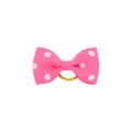 Detail of pink polka dot bow hair tie with durable yellow elastic band for kids - Light Pink (13)