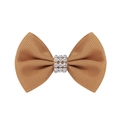 Detail view of champagne grosgrain ribbon hair bow with sparkling rhinestone center - Champagne (2)
