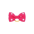 Detail of rose pink polka dot bow hair tie with yellow elastic band and ribbed texture - Rose Pink (14)