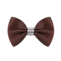 Detail of coffee brown ribbon bow hair clip featuring three rows of shiny white rhinestones - Coffee (3)