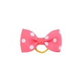 Detailed view of pink polka dot ribbon bow hair tie with high-elastic yellow band - Pink (15)