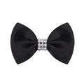 Macro detail of black ribbed ribbon hair bow with sparkling rhinestone center - Black (4)