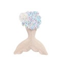Detail view of mermaid tail hair clip with glitter finish, sequins, and a faux pearl accent - Cream Mermaid Tail Style (4)