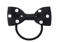 Black polka dot bow hair tie with ribbed ribbon texture and high elasticity band - Hair Tie / Black Polka Dot