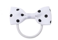Polka dot bow hair tie for girls featuring white grosgrain ribbon with black dots - Hair Tie / White Polka Dot